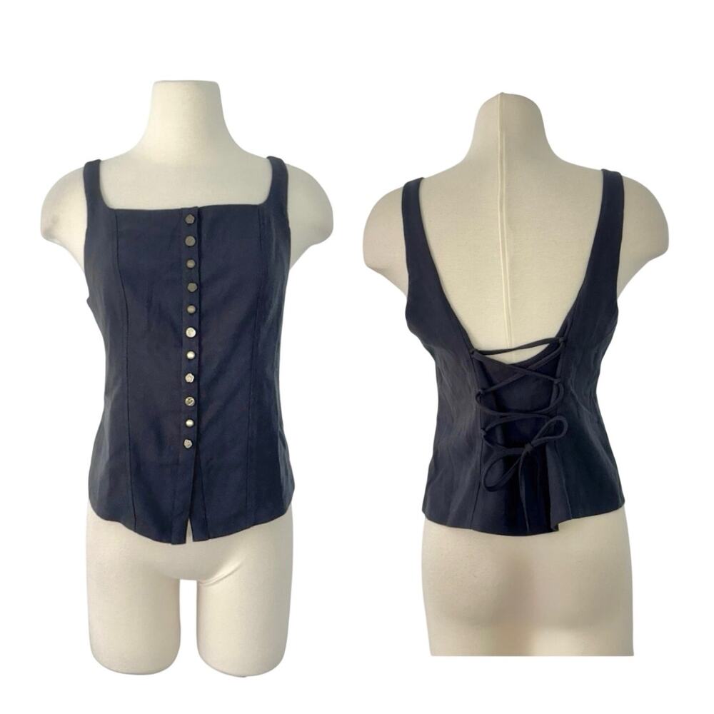 Free People A Moment in Time Vest Tank Top with Corset Lacing Black S NWT